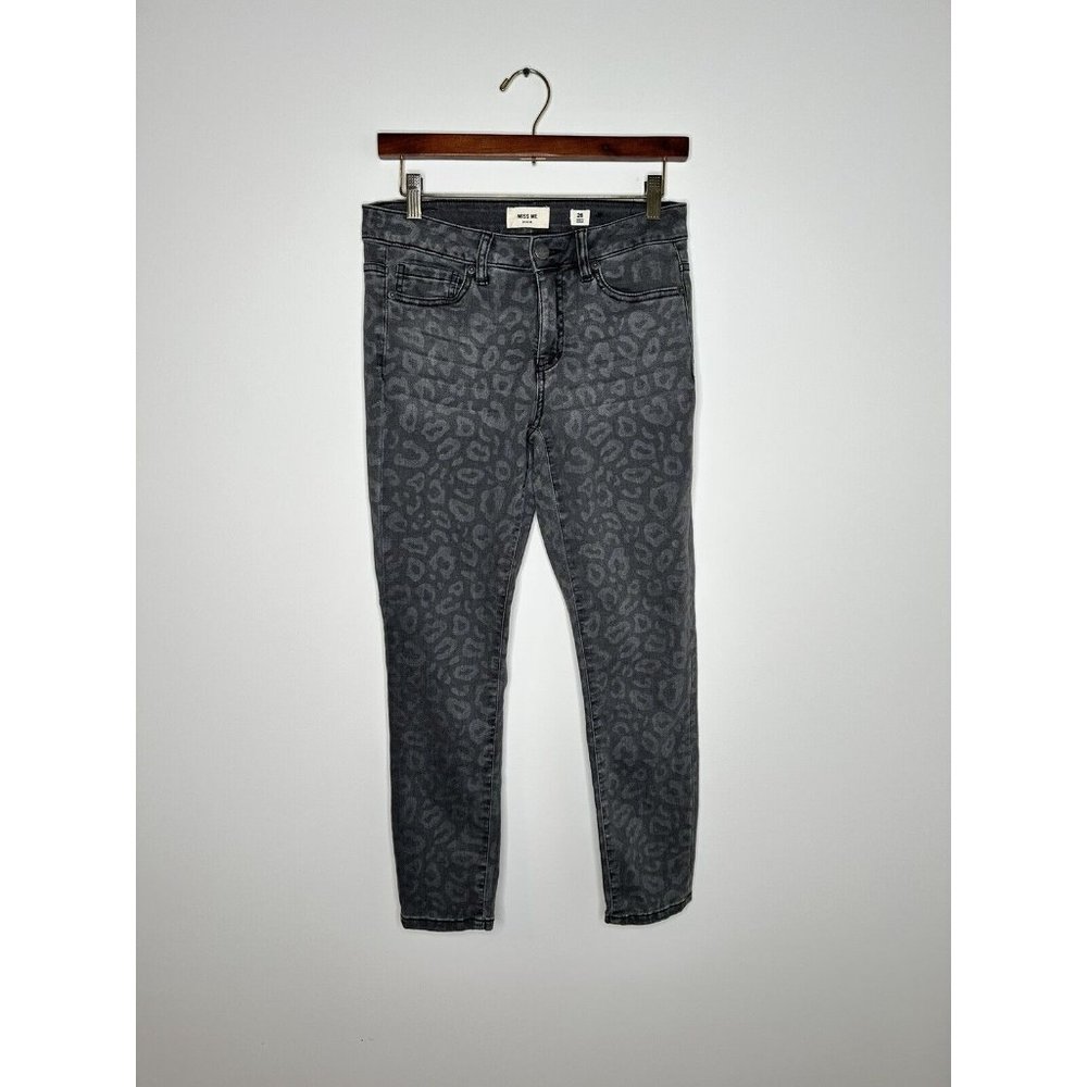 Miss Me Women's Size 26 Gray Wash Animal Print Mid-Rise Ankle Skinny Jeans